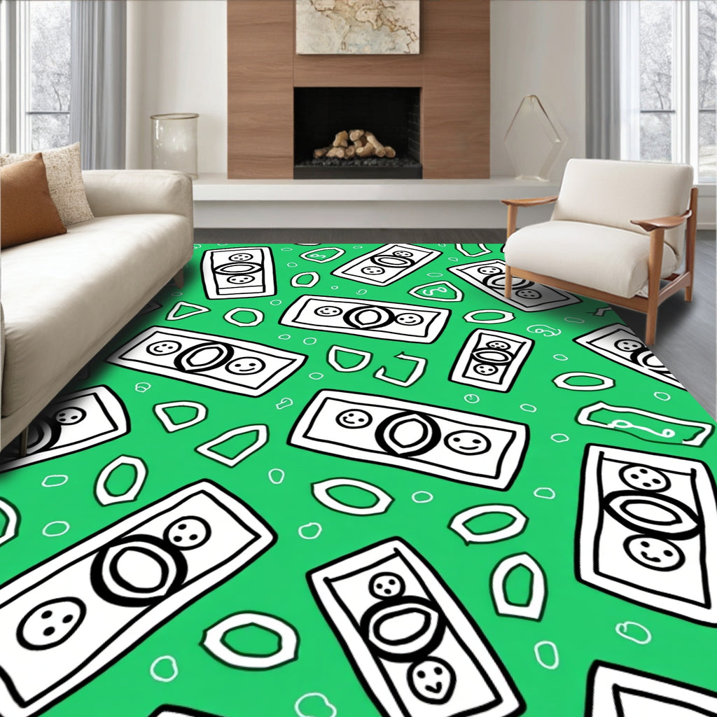 Vibrant Green Money Bills Scattered Rug