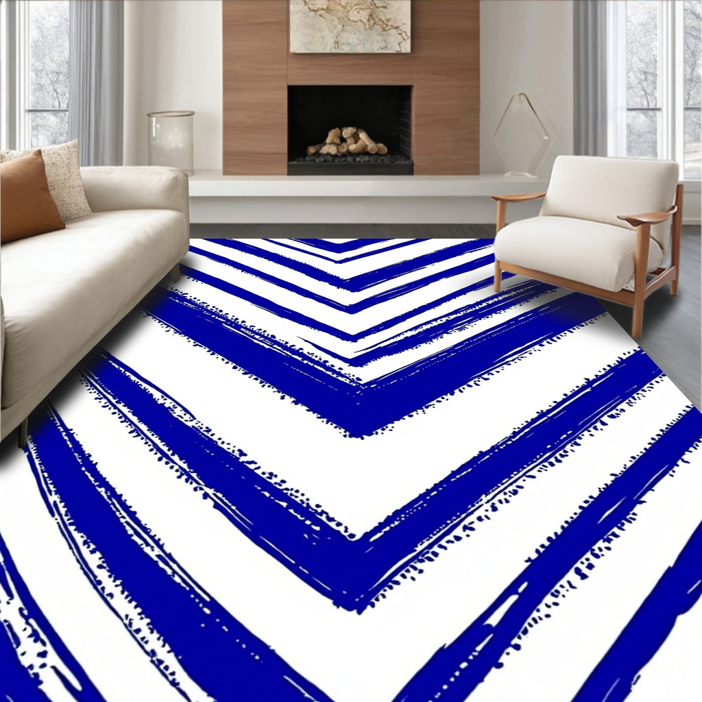 Bold Blue Chevron Brushstroke Rug