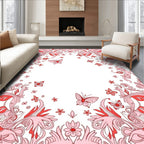 Crimson Butterfly Floral Garland Rug