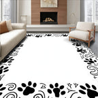 Black Paw Print Swirl Border Rug