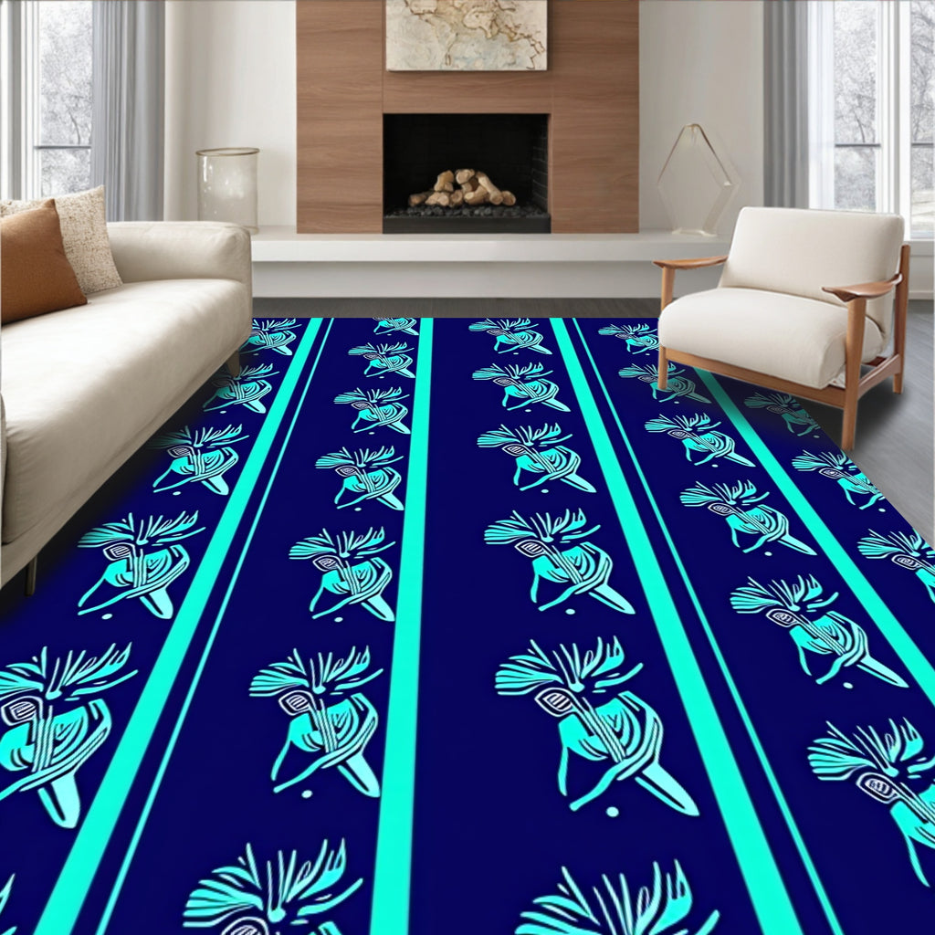 Teal Abstract Floral Stripe Rug