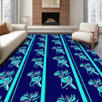Teal Abstract Floral Stripe Rug