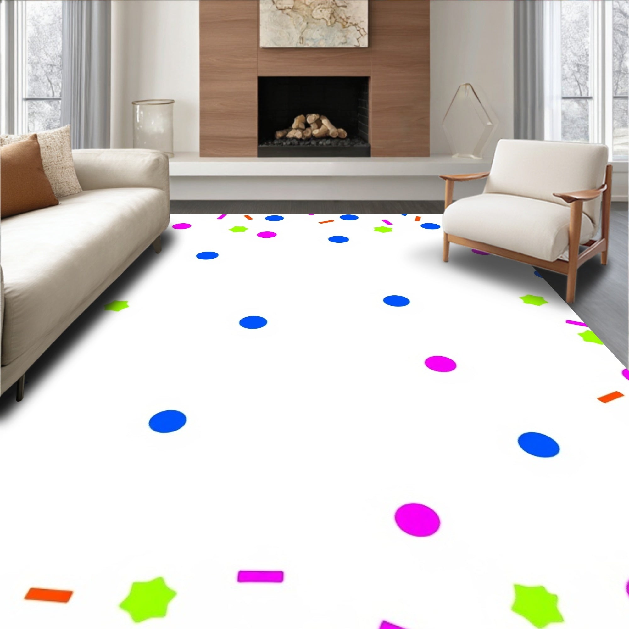Playful Confetti Dots Stars Rectangles Rug