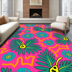 Vibrant Pink Teal Floral Fern Waves Rug