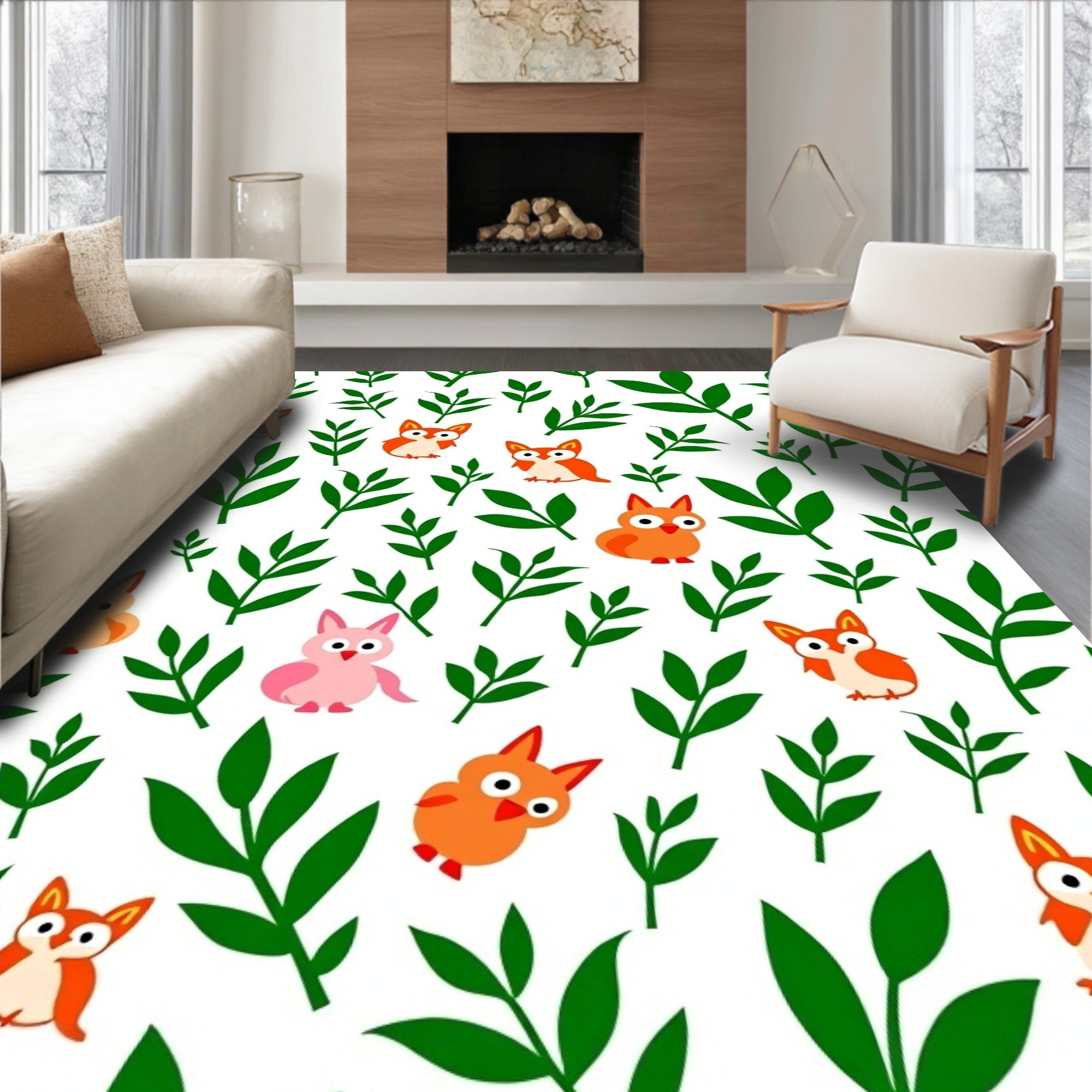 Whimsical Owl And Leaf Garden Rug