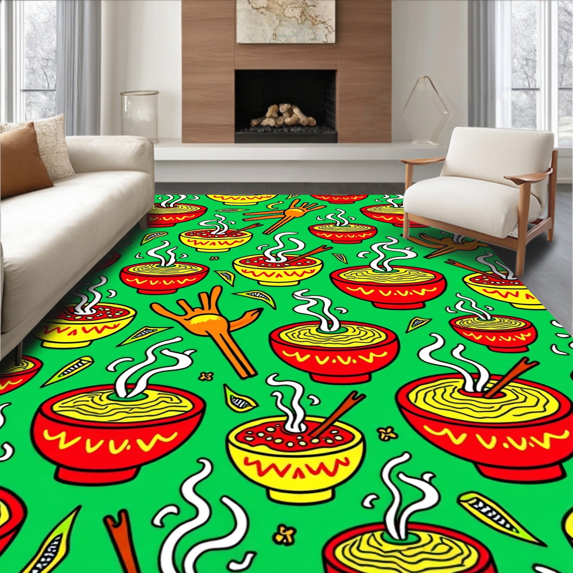 Red Yellow Noodle Graphic Illustration Rug