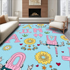 Whimsical Pink Yellow Alphabet Garden Rug