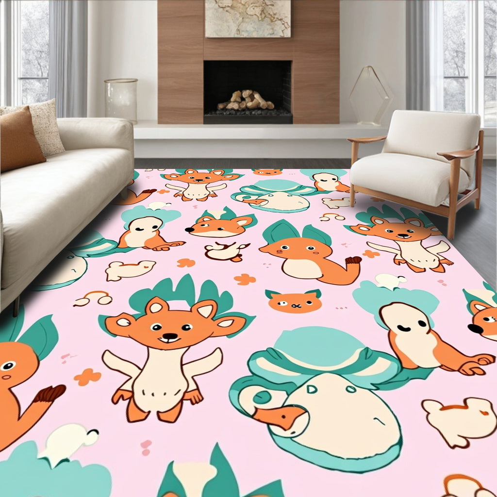 Whimsical Fox and Mushroom Friends Rug