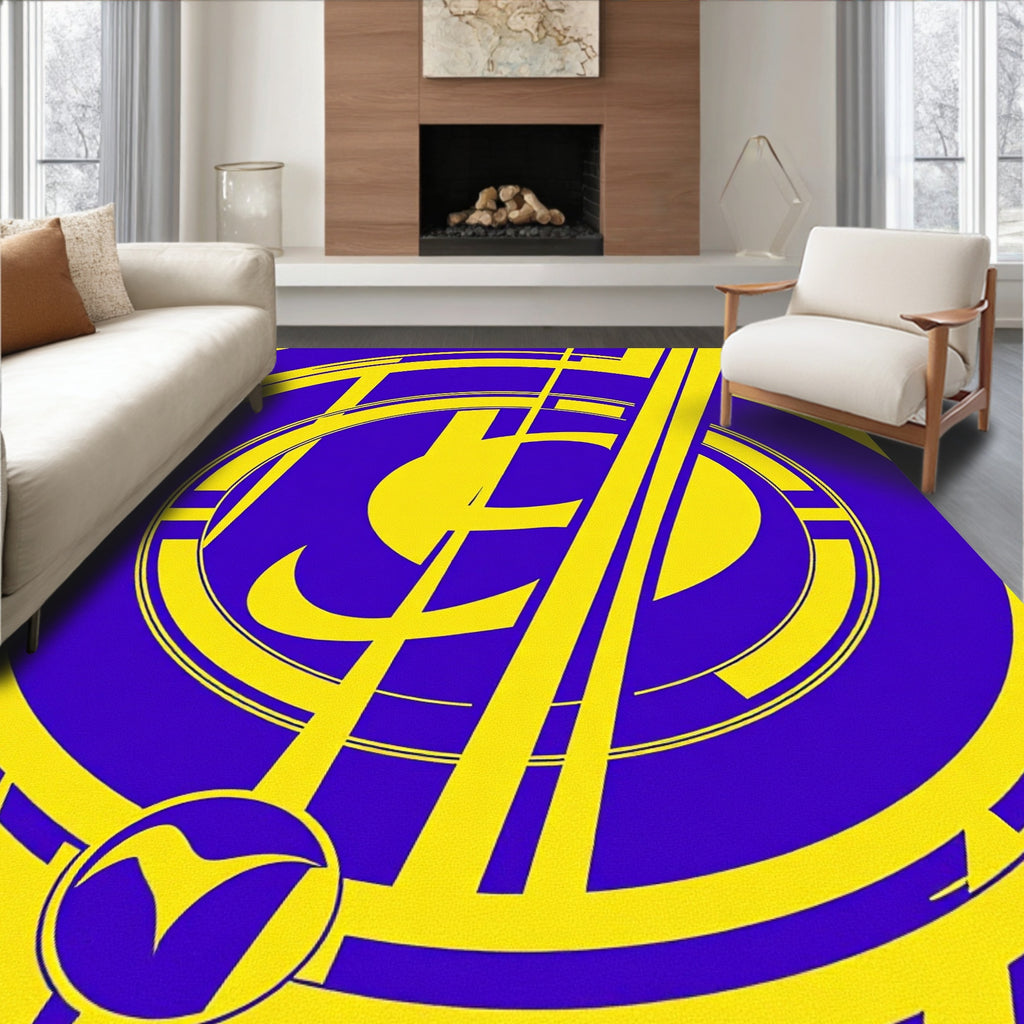 Bold Yellow Over Purple Abstract Circular Rug