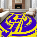 Bold Yellow Over Purple Abstract Circular Rug