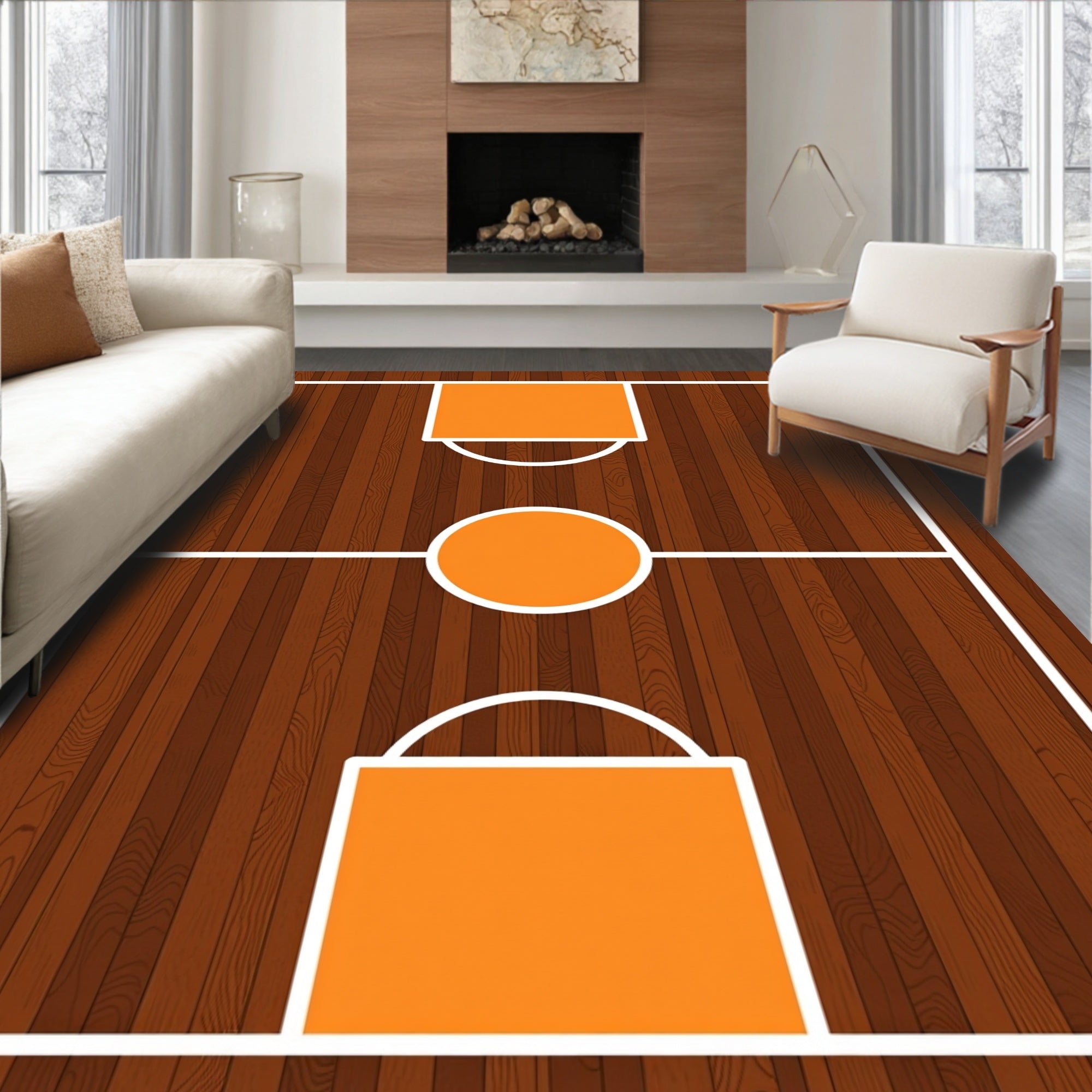 Modern Court Markings Orange Wood Grain Rug