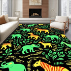 Green Elephants Yellow Zebras Jungle Meadow Rug