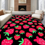 Red Strawberry Patch Black Background Rug