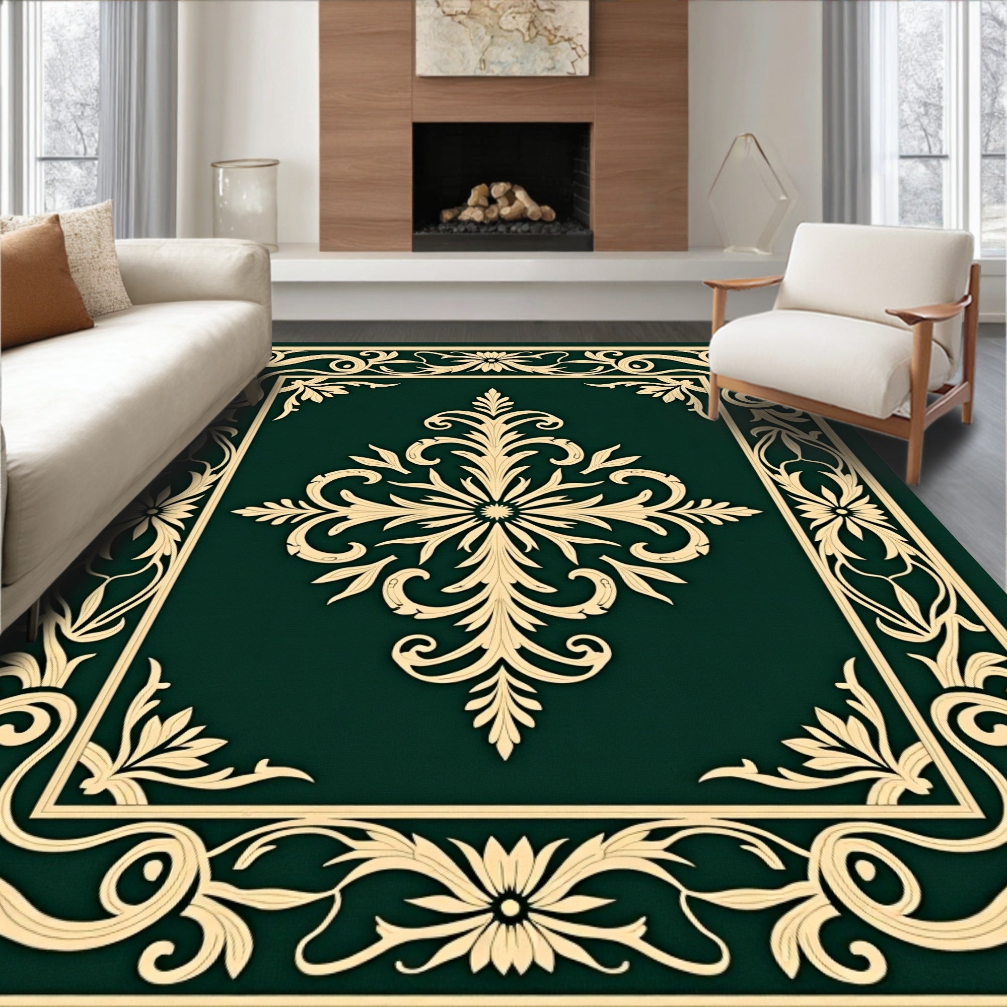 Emerald Green Classic Floral Medallion Rug