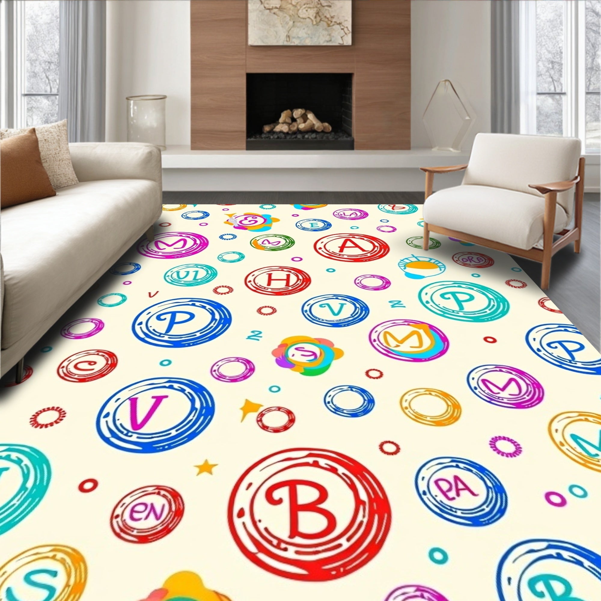Colorful Alphabet Circles Scatter Rug
