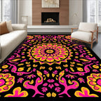 Vibrant Pink Yellow Floral Medallion Rug