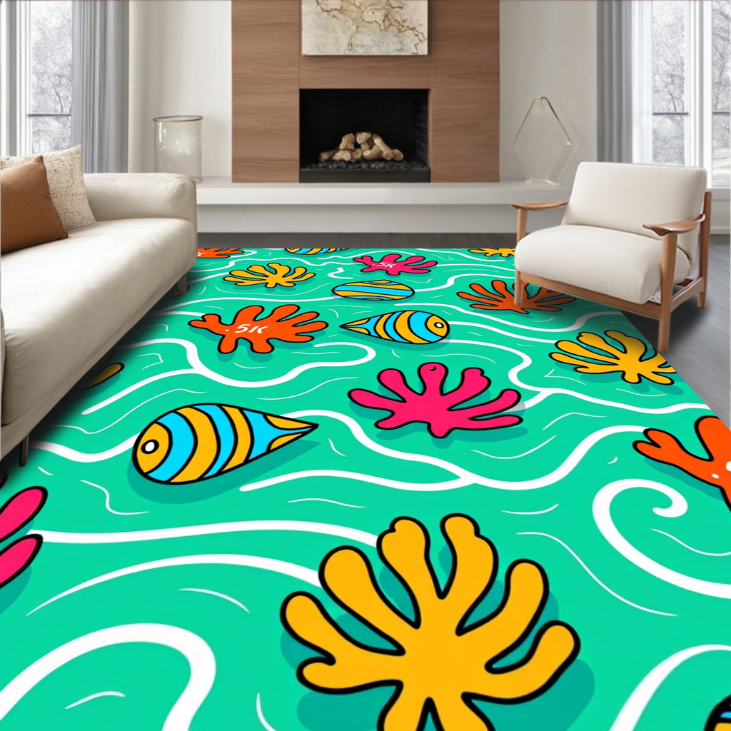 Coral Reef Aquatic Whimsical Shapes Rug