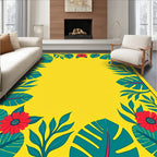 Tropical Red Flower Teal Leaf Frame Rug