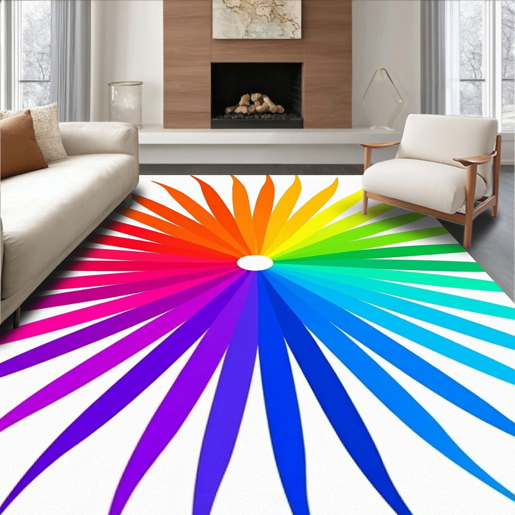 Vibrant Rainbow Petal Sunburst Rug