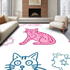 Pink Teal Whimsical Cat Bloom Rug