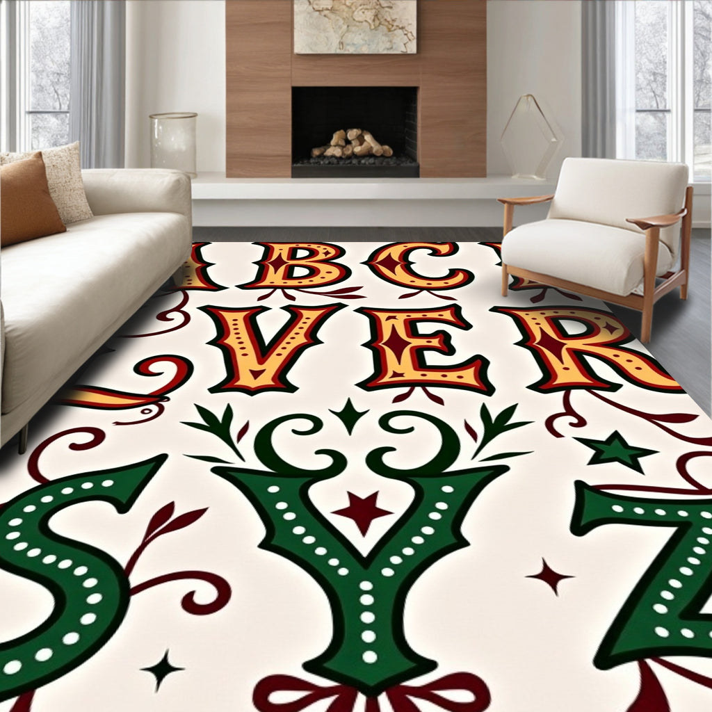 Vintage Western Alphabet Letters Relief Rug