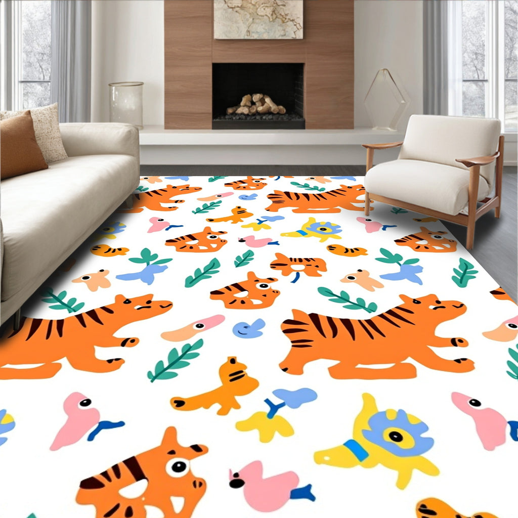 Whimsical Orange Tiger Jungle Friends Rug