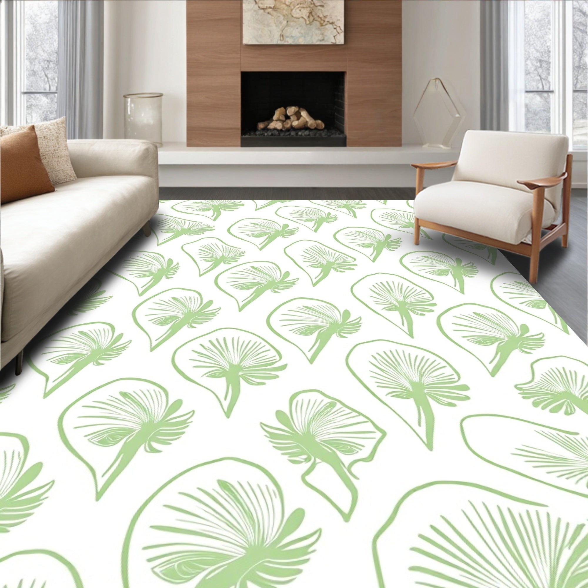 Light Green Mushroom Garden Repeat Rug