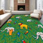 Emerald Jungle Animals Lion Elephant Birds Rug