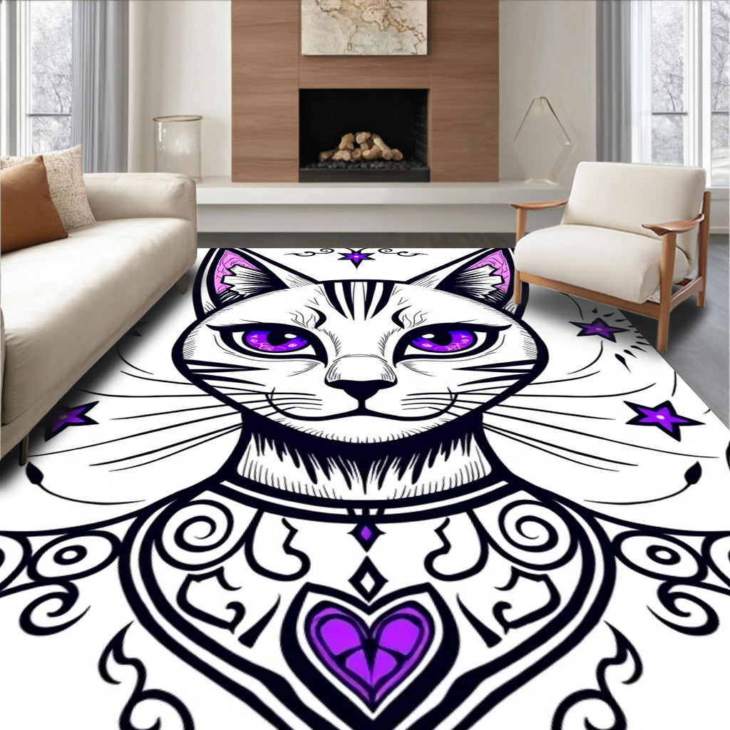 Mystic Purple Star Cat Portrait Rug