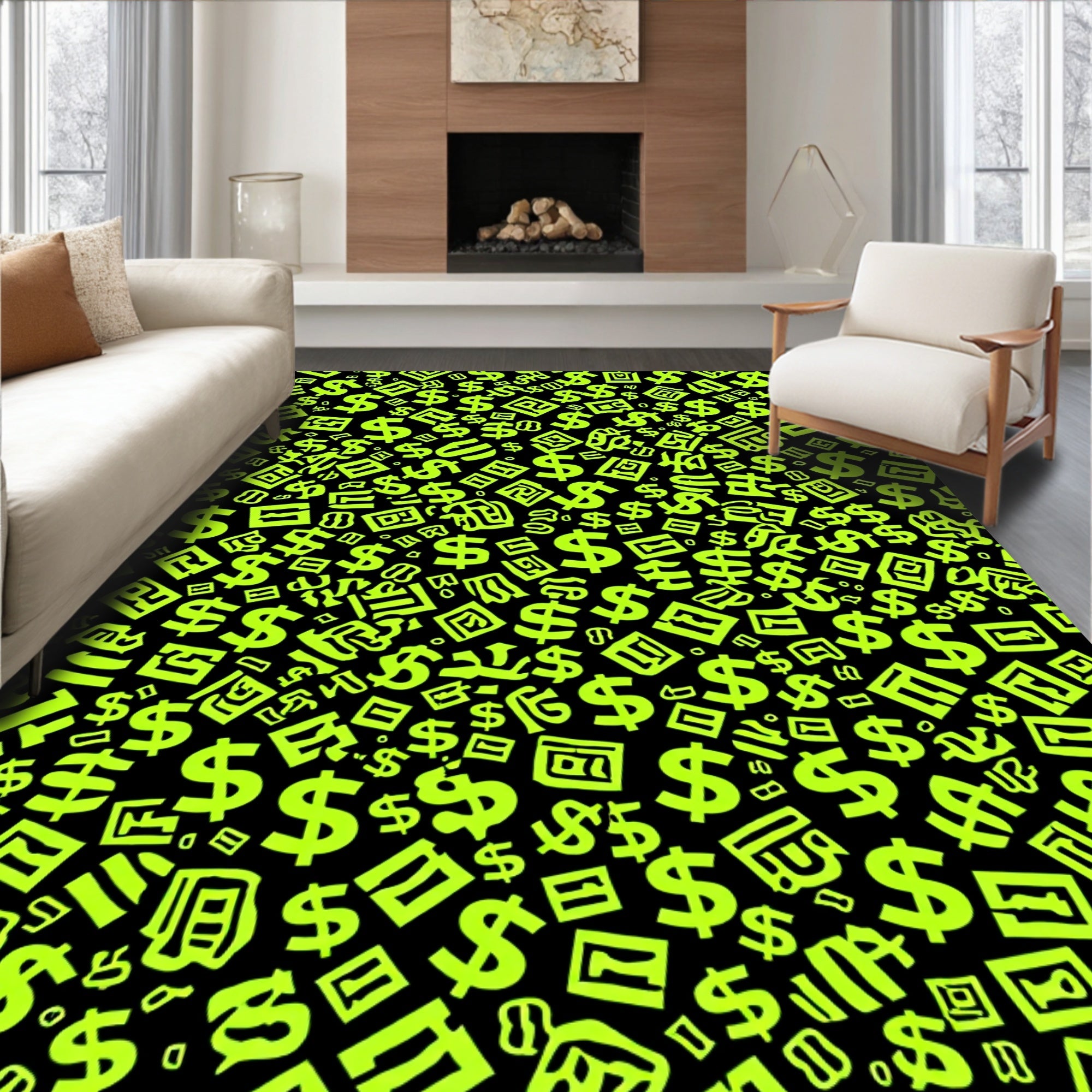 Neon Dollar Sign Collage Rug