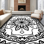 Bold Black Floral Medallion Frame Rug