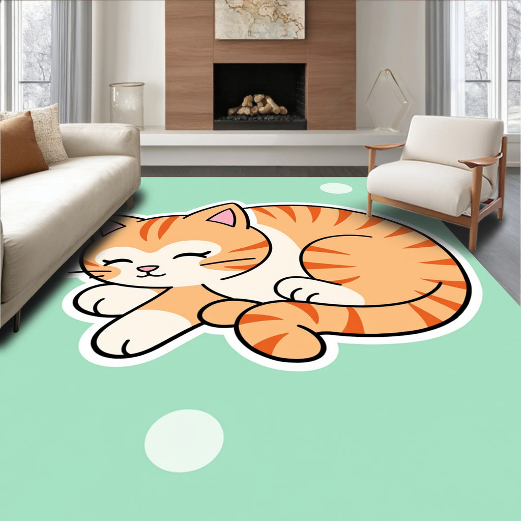 Whimsical Orange Tabby Cat Nap Rug