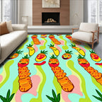 Kooky Fruit Characters Swirling Abstract Background Rug