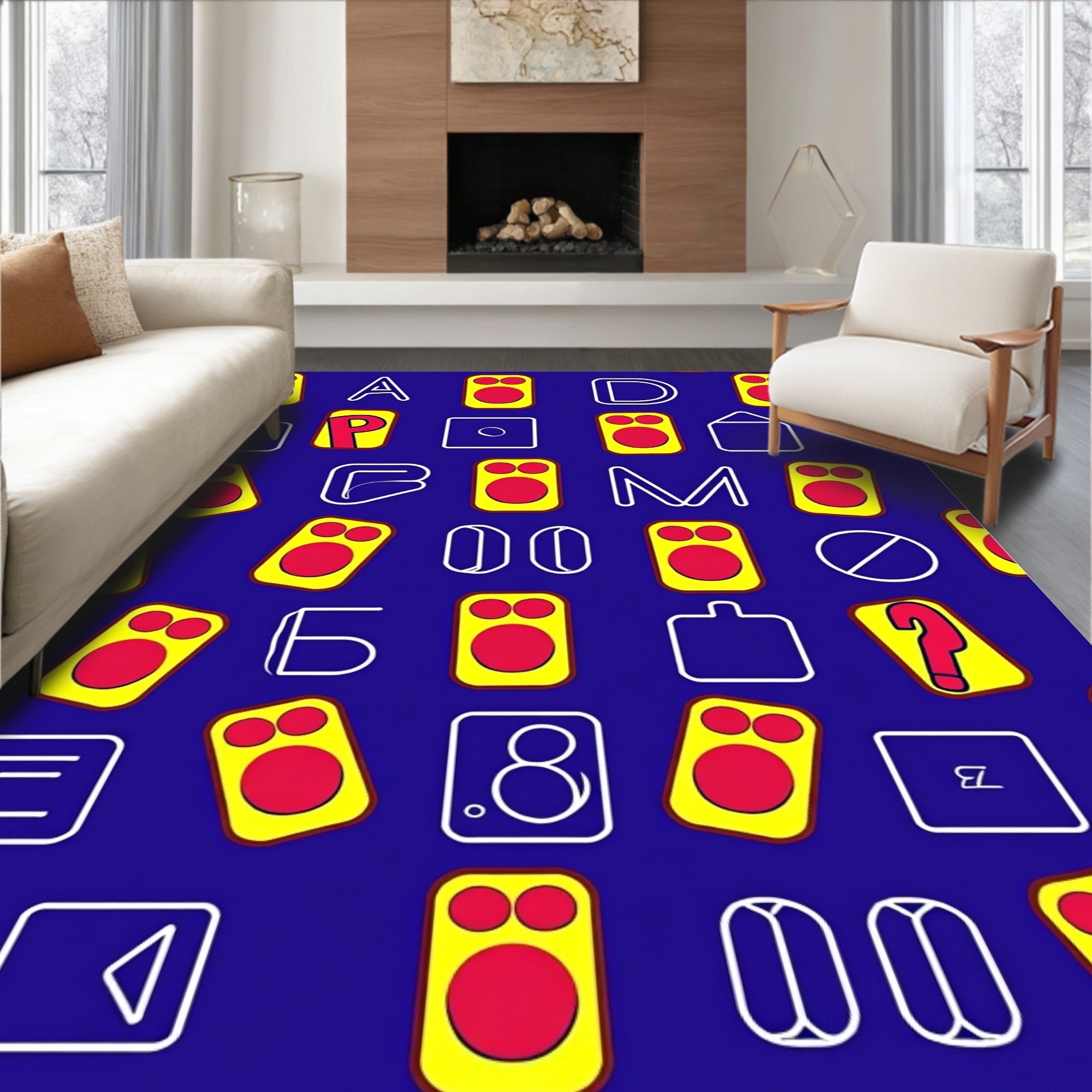 Bold Yellow Red Alphabet Icons Rug