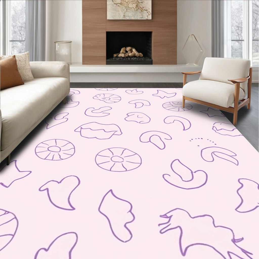 Purple Outline Fossil Shapes Rug