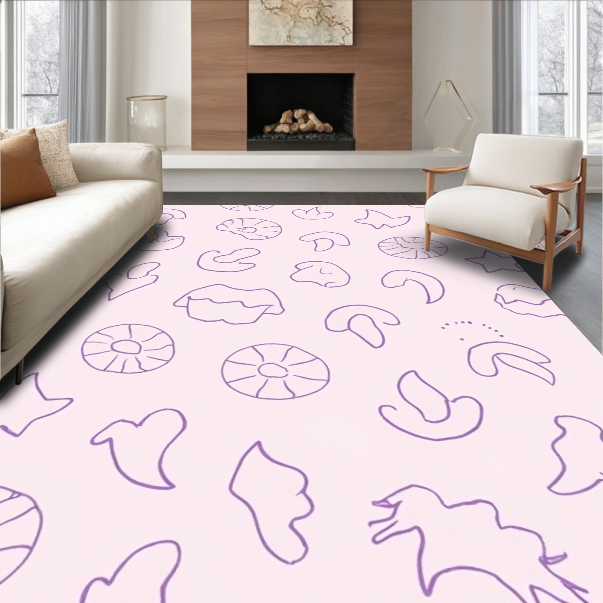 Purple Outline Fossil Shapes Rug