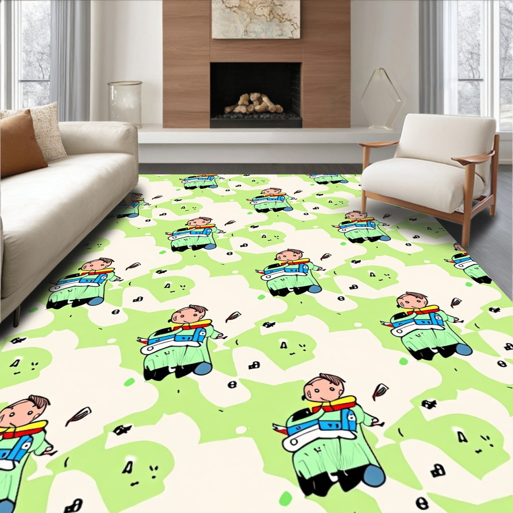 Light Green Cartoon Child Character Rug