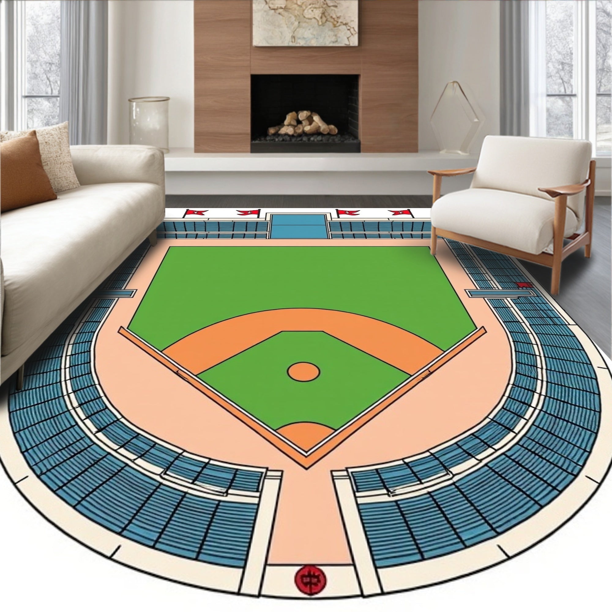 Stadium Aerial View Diamond Green Field Rug