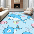 Cute Blue Whales Pastel Hearts Rug