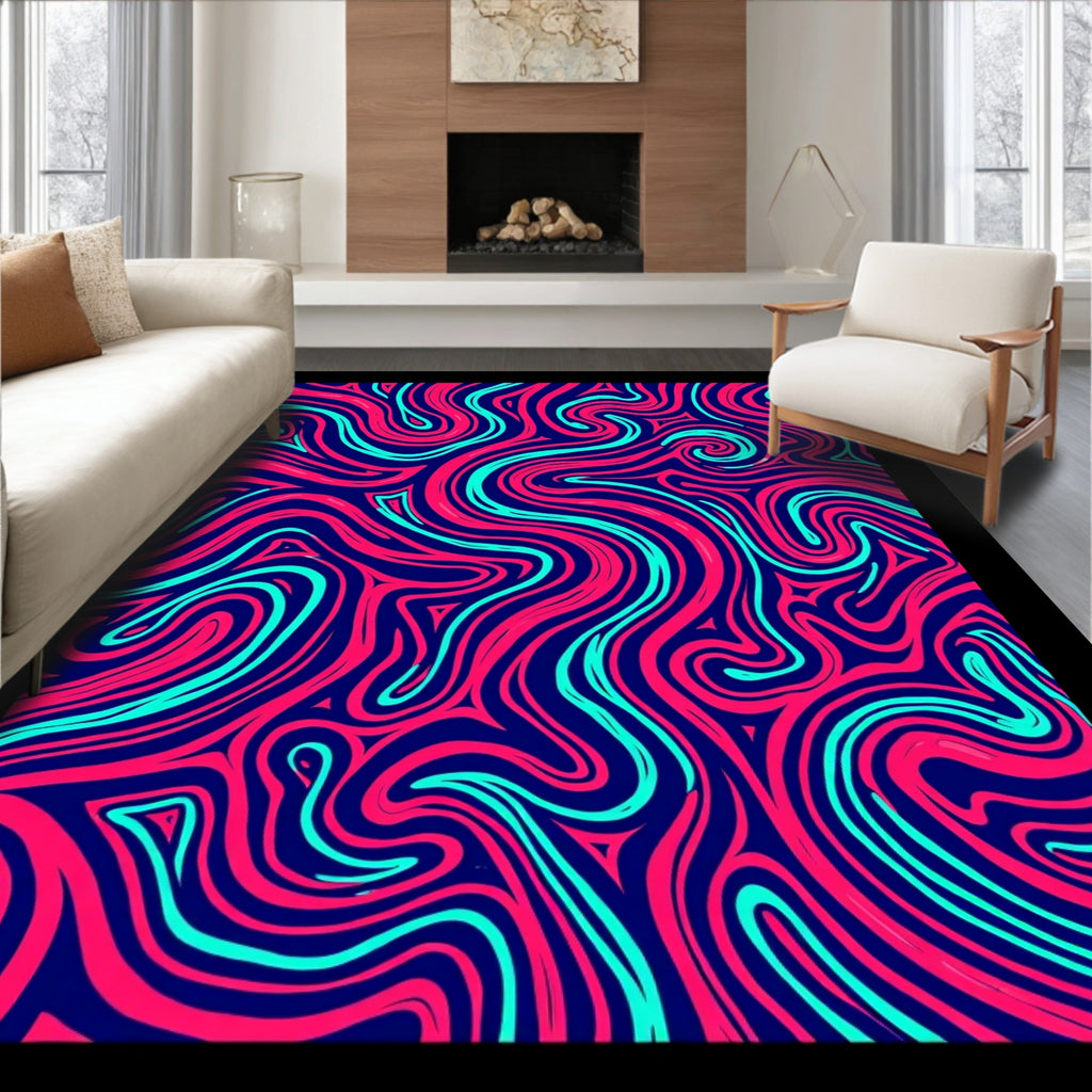 Bold Pink Teal Swirl Abstract Rug