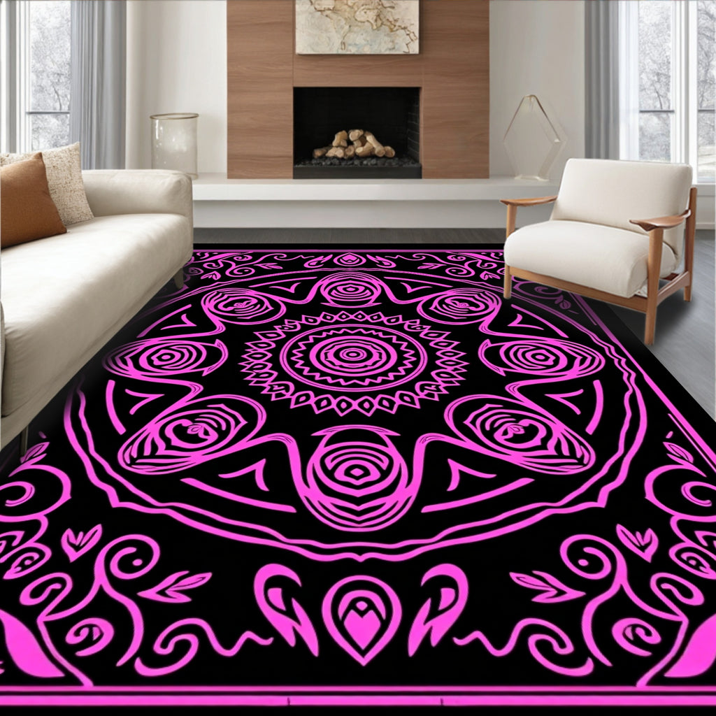 Vibrant Pink Floral Mandala Rug