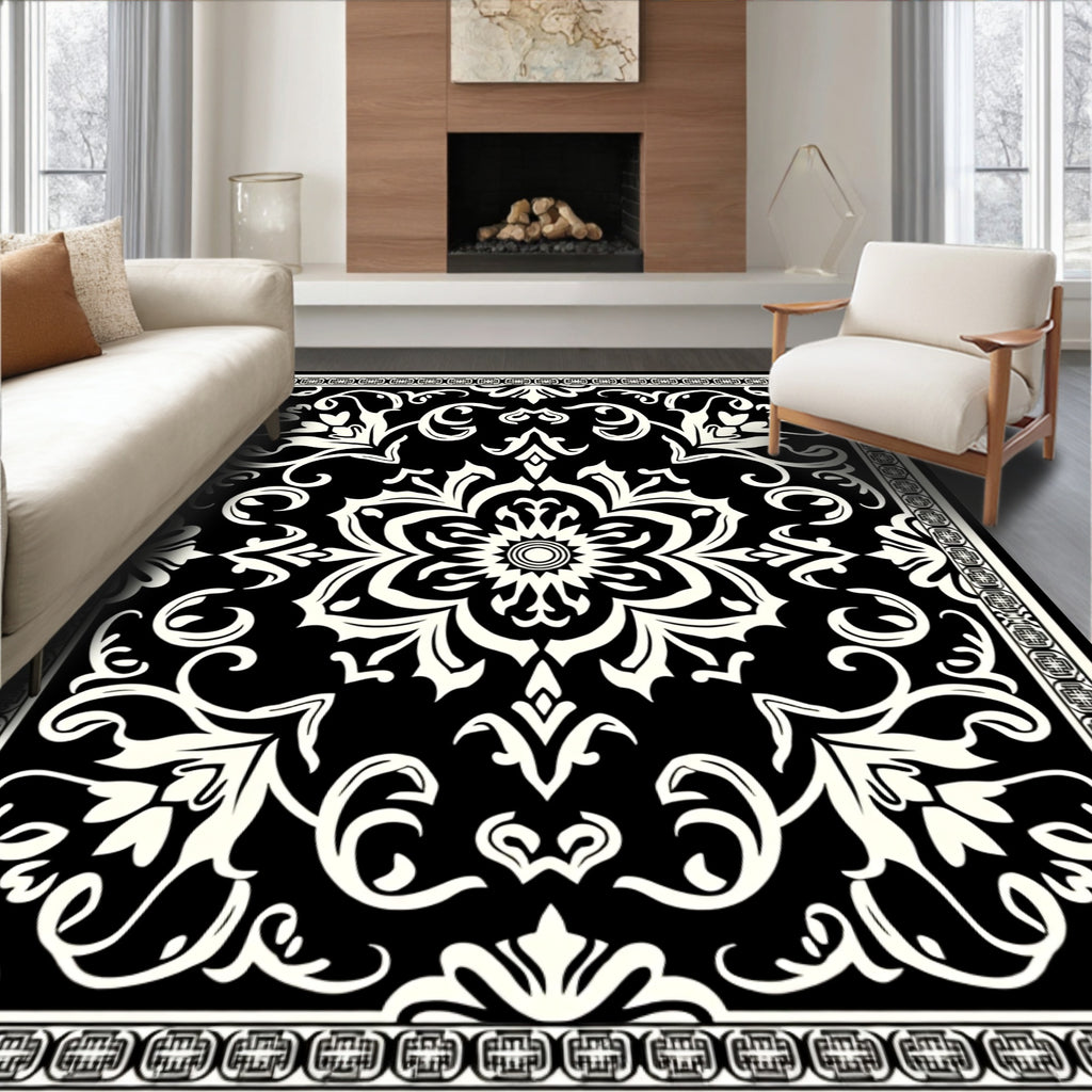 Black and Cream Oriental Medallion Rug
