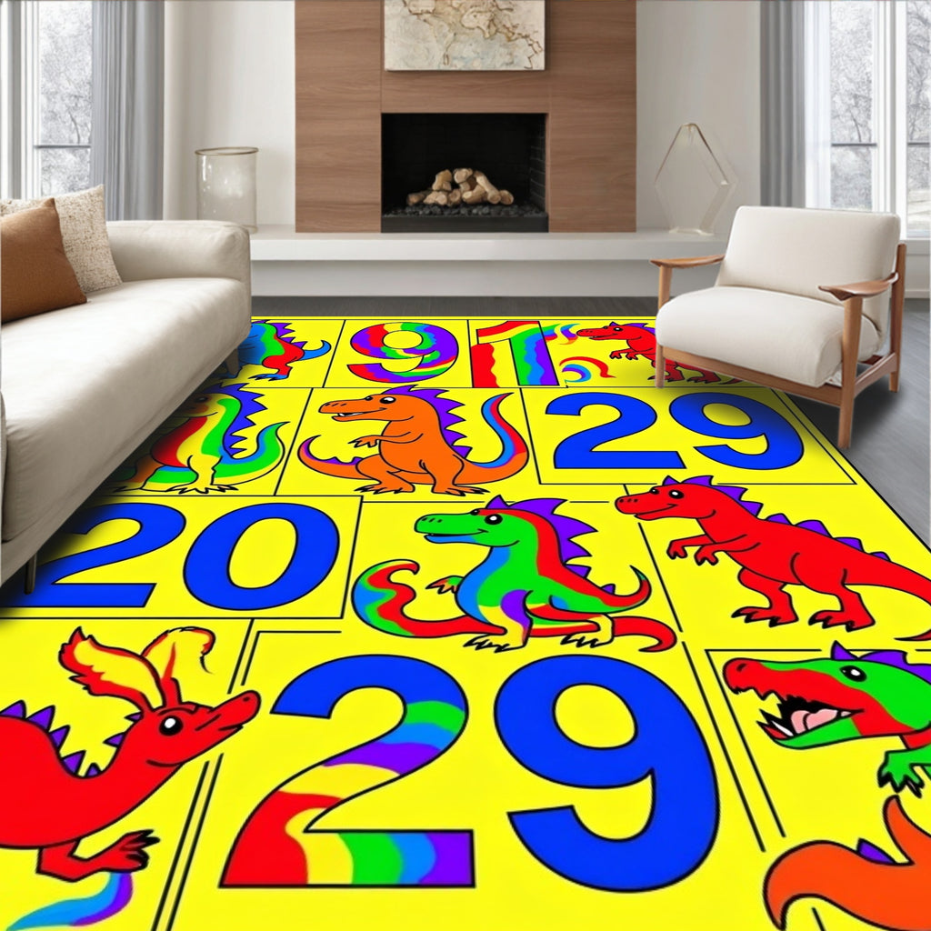 Vibrant Rainbow Dinosaur Numbers Rug