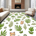 Cartoon Jungle Leaves with Cubs Rug