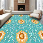 Turquoise Orange White Sunflower Tile Rug