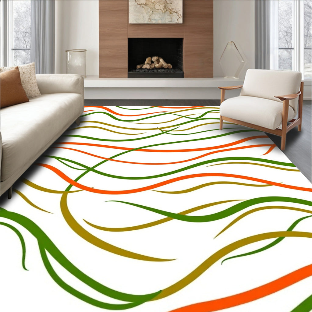 Curved Lines Orange Green Ochre Flow Rug