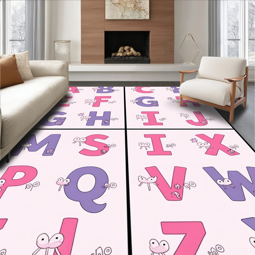 Alphabet Kids Fun Pink Purple Elements Rug