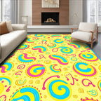 Bright Yellow Pink Blue Swirls Rundles Rug