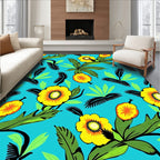 Vibrant Yellow Tropical Floral Bloom Rug