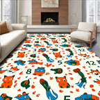 Playful Orange Blue Critters Numbers Collage Rug